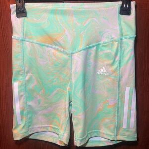 Adidas Hyperglam Aeroready Training High Rise Marble Print  Shorts Size Small.